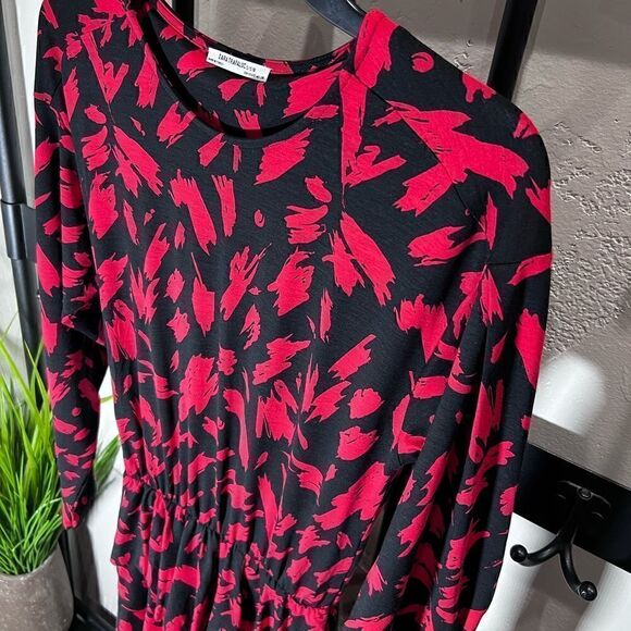 Zara Trafaluc Red Black Peplum Fit & Flare Dress size small - Picture 3 of 16